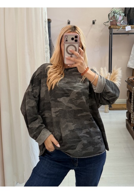 Maglia felpina morbida mimetica grigia