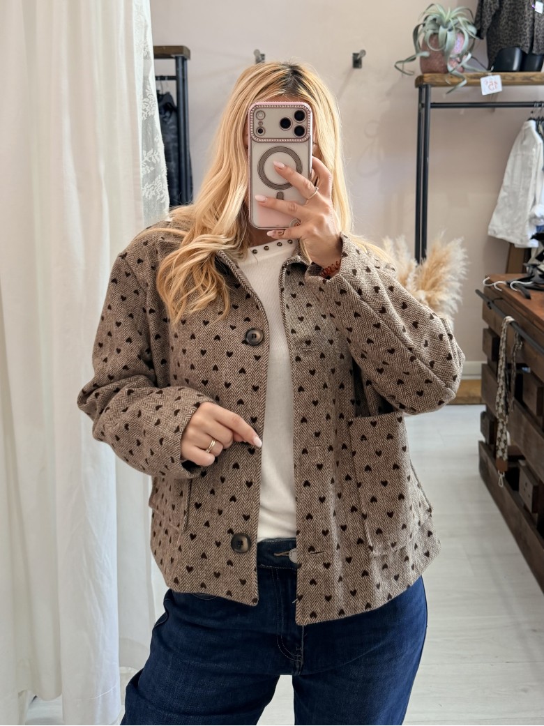 Giacca cappottino cuoricini beige