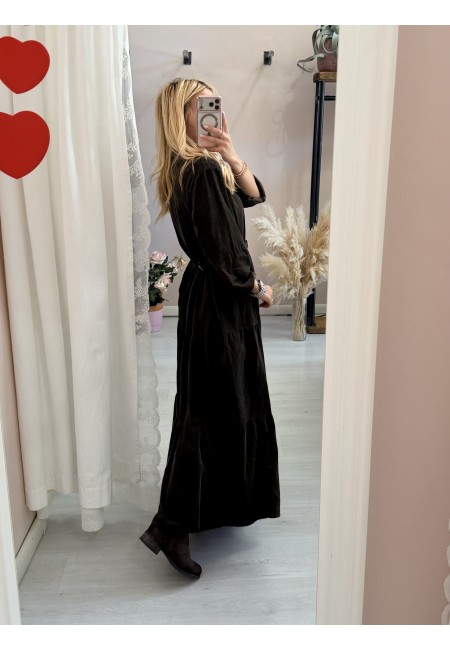 Vestito lungo chemisier velluto a costine marrone