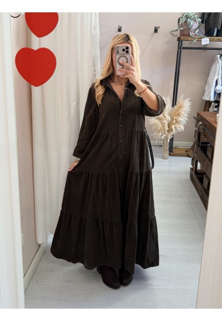 Vestito lungo chemisier velluto a costine marrone