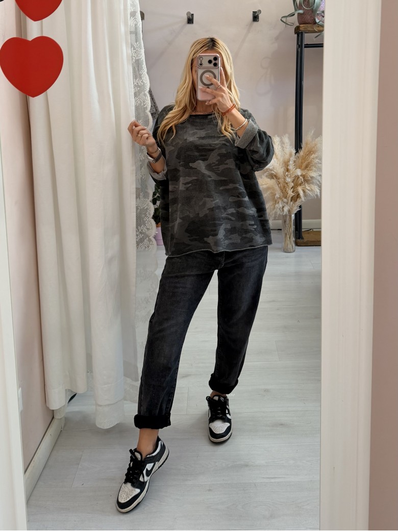 Maglia felpina morbida mimetica grigia