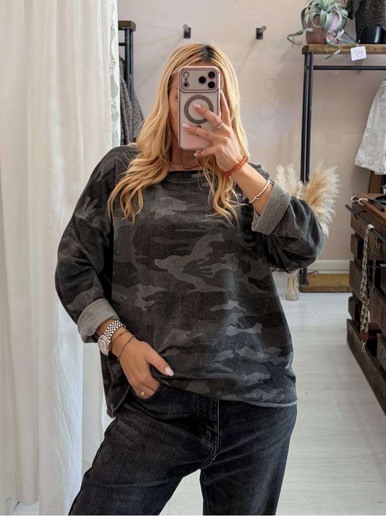 Maglia felpina morbida mimetica grigia