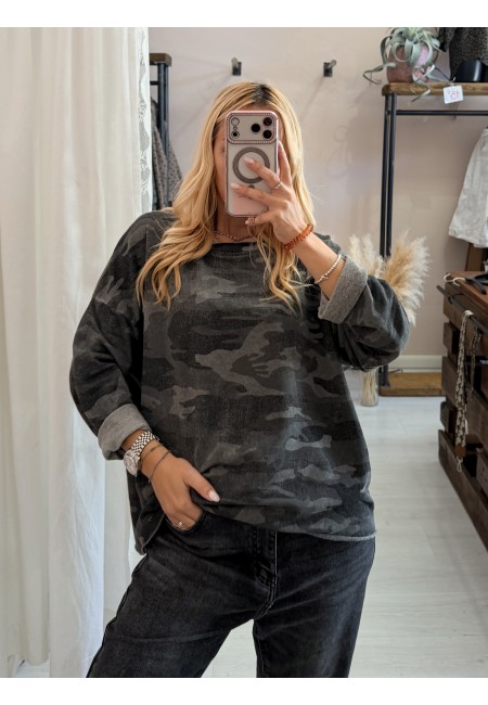 Maglia felpina morbida mimetica grigia