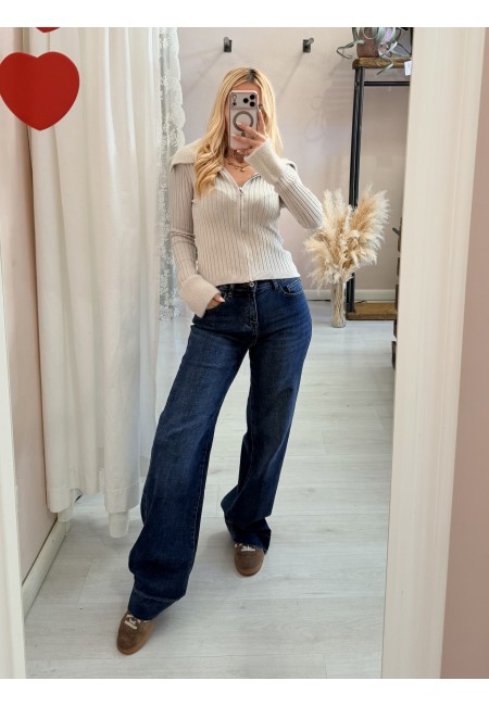 Maglioncino zip colletto e polsini pelosetti Beige