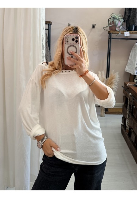 Maglia morbida borchiette bianca