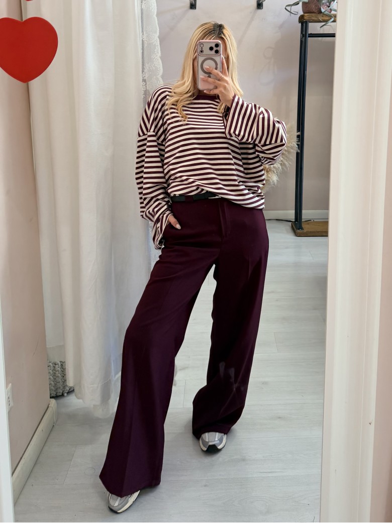 Pantaloni MONIC larghi bordeaux