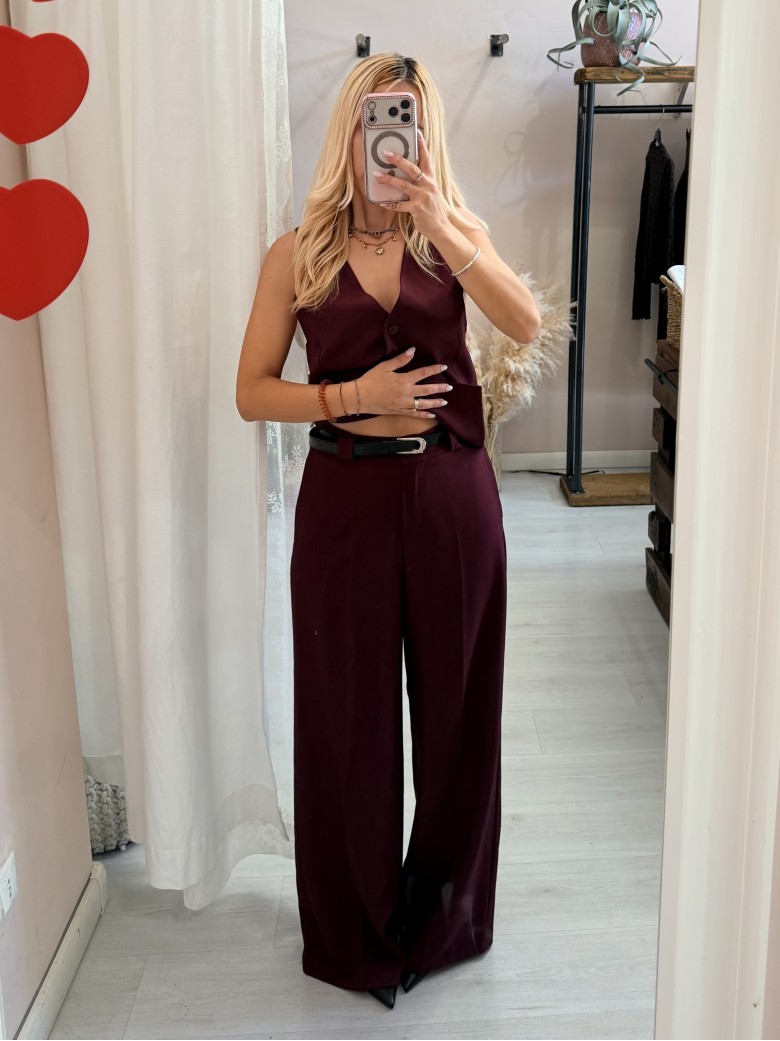 Pantaloni MONIC larghi bordeaux