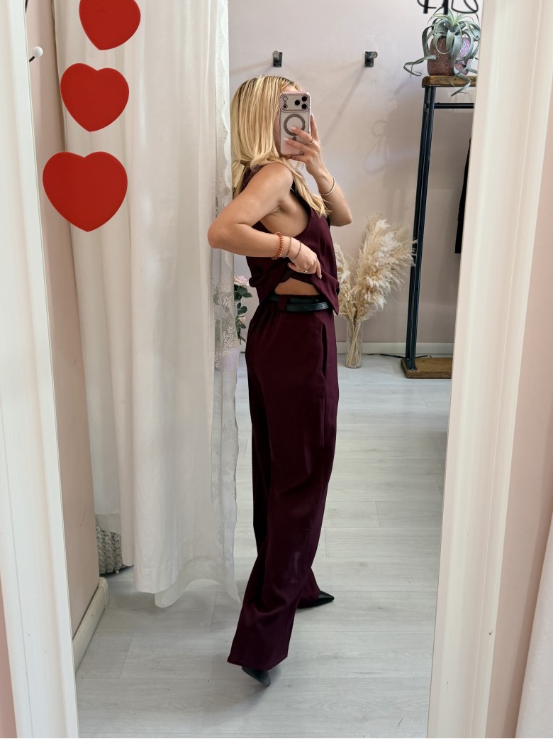 Pantaloni MONIC larghi bordeaux