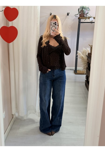 Set cardigan canotta cuoricini marrone
