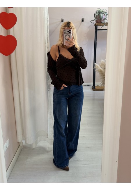 Set cardigan canotta cuoricini marrone