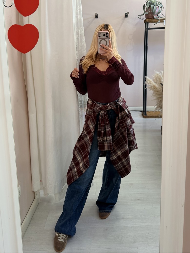 Camicia a quadri bordeaux