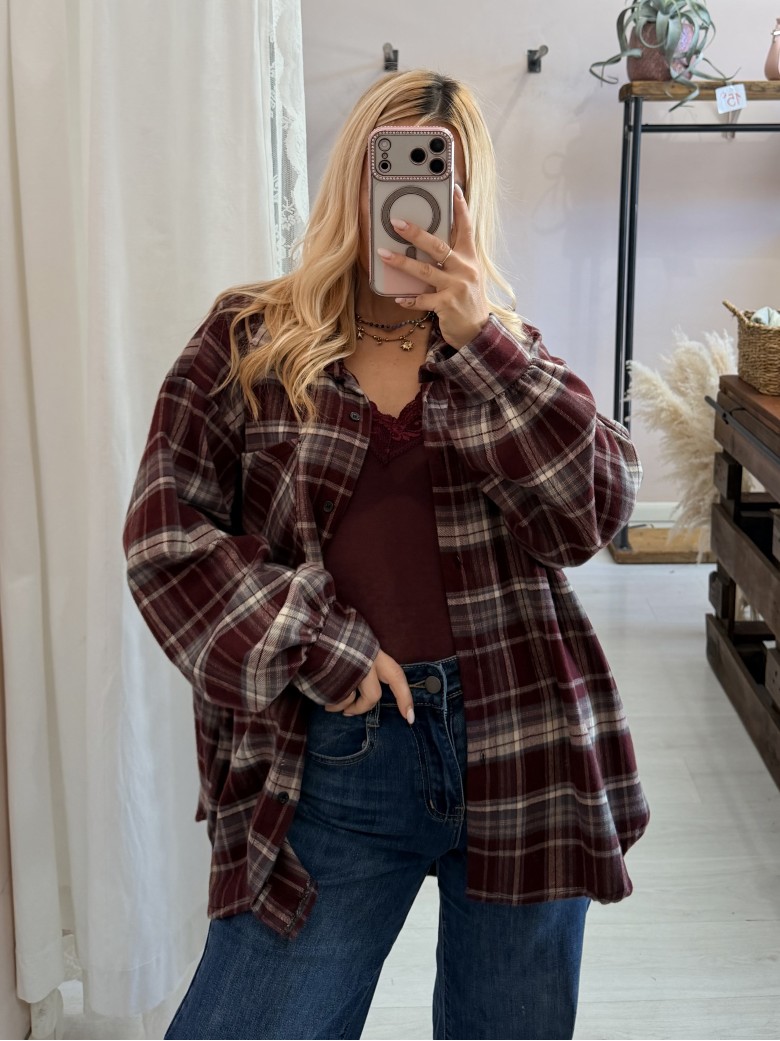 Camicia a quadri bordeaux