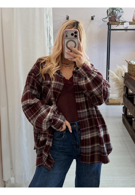 Camicia a quadri bordeaux