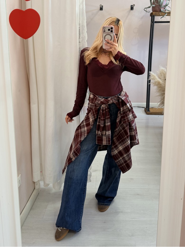 Camicia a quadri bordeaux