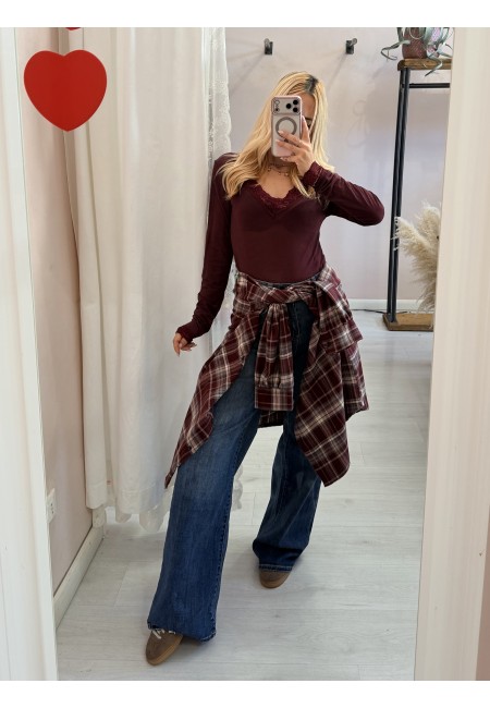 Camicia a quadri bordeaux