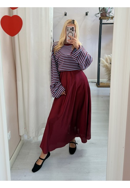 Gonna lunga in raso bordeaux