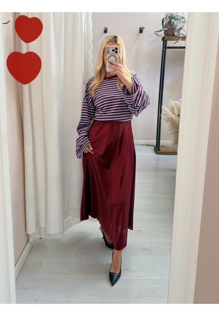 Gonna lunga in raso bordeaux
