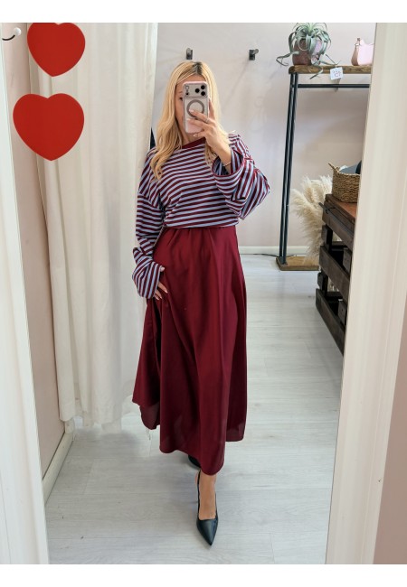 Gonna lunga in raso bordeaux