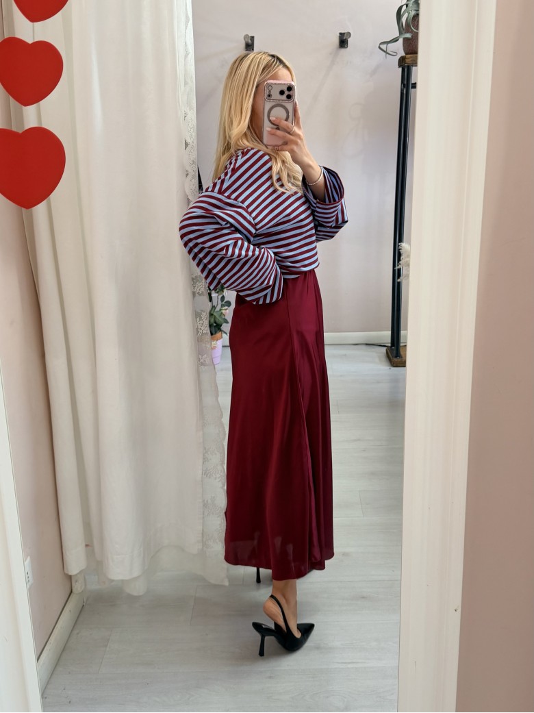 Gonna lunga in raso bordeaux