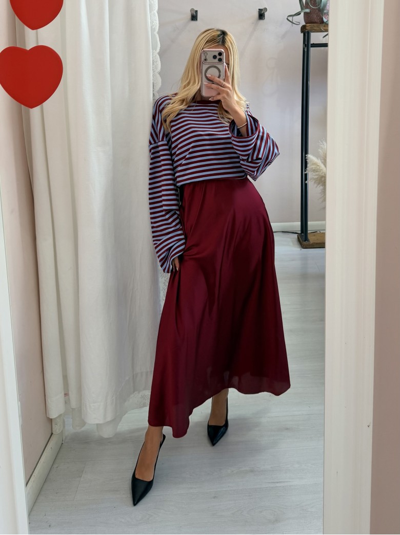Gonna lunga in raso bordeaux