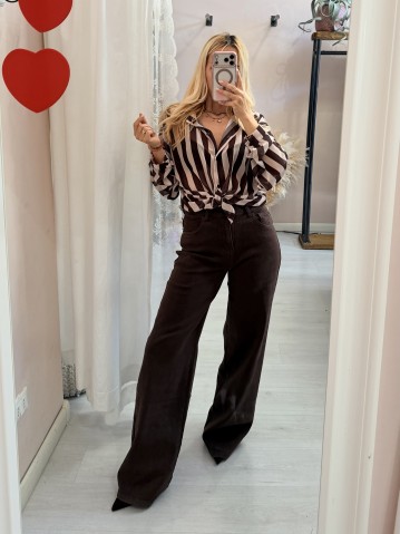 Camicia a righe marrone 2