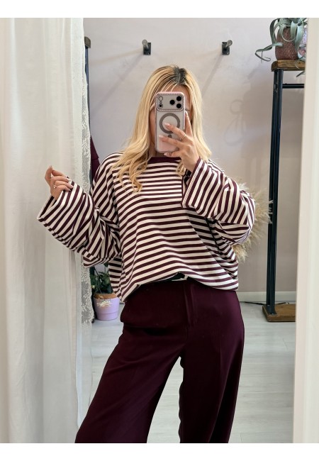 Maxi maglia a righe bordeaux