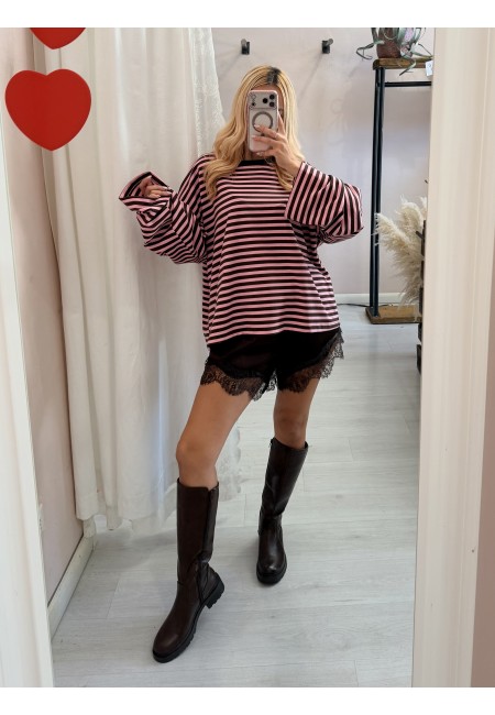 Maxi maglia a righe marrone e rosa