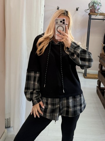 Felpa camicia chek nera