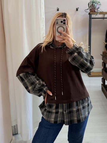 Felpa camicia chek marrone 2