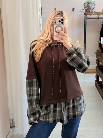 Felpa camicia chek marrone