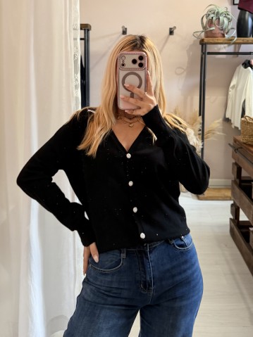 Cardigan micro STRASS nero