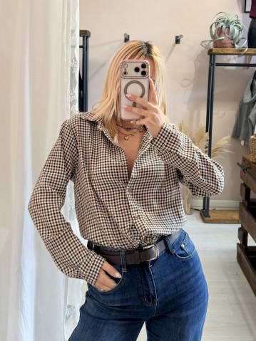 Camicia a quadretti neri e marrone