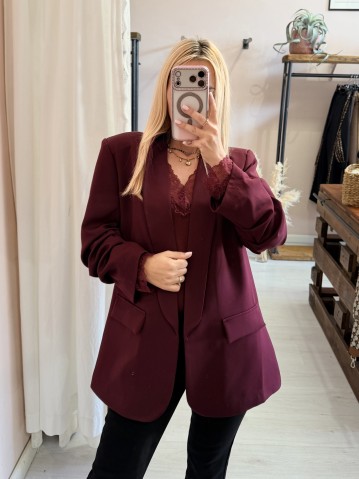 Blazer giacca manica arricciata bordeaux