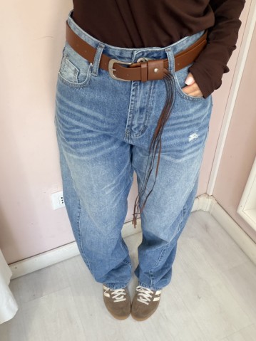 Jeans morbidi barrel tasca marrone 2