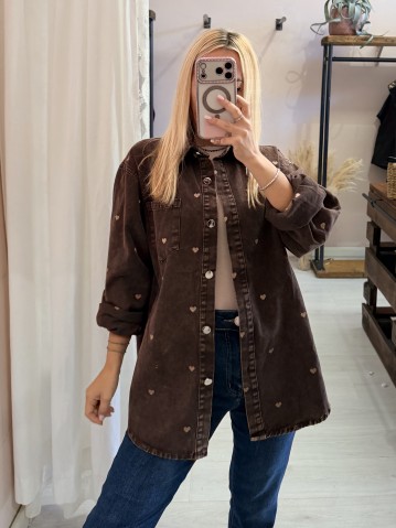 Giacca camicia jeans CUORICINI marrone