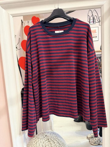 Maxi maglia a righe bordeaux blu