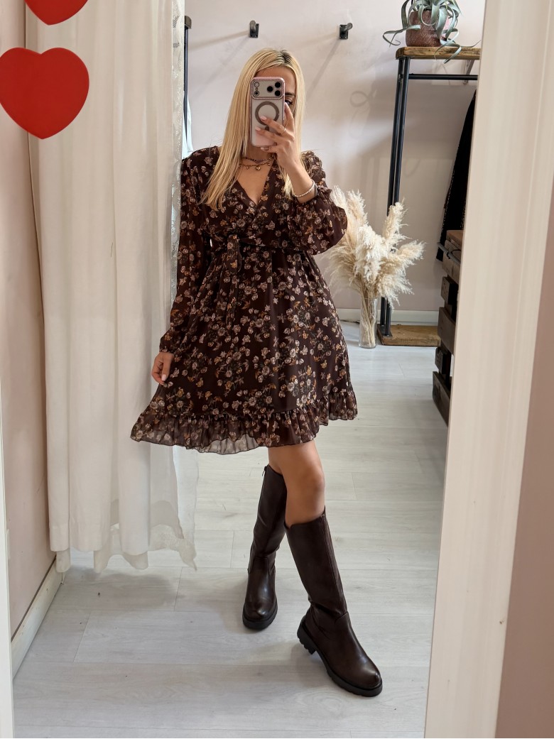 Vestito fiorellini marrone