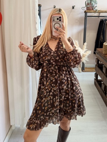 Vestito fiorellini marrone