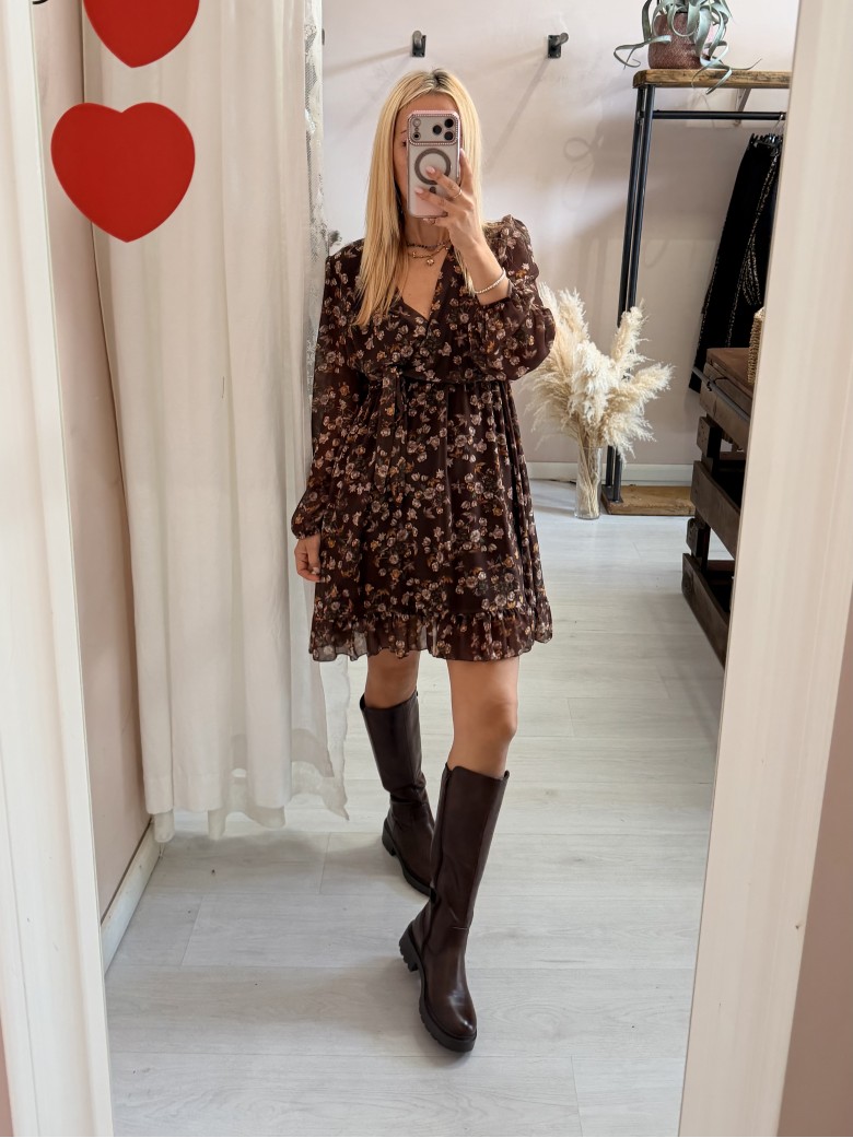 Vestito fiorellini marrone