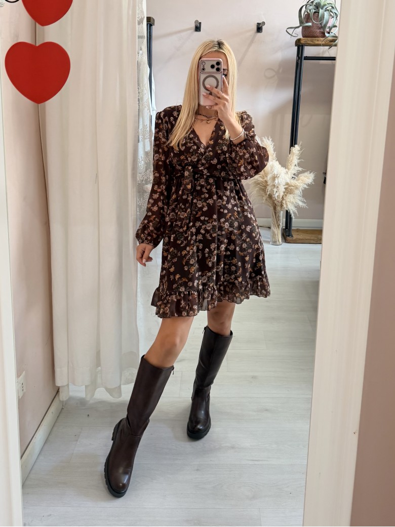 Vestito fiorellini marrone