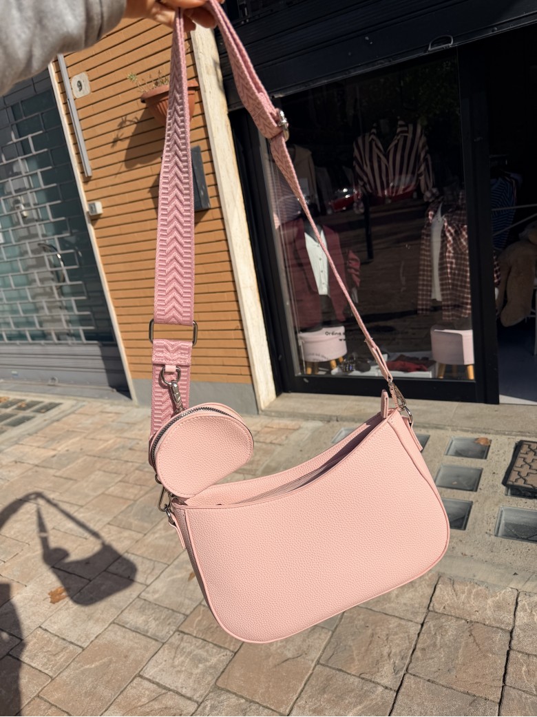 Borsetta rosa a tracolla con portamonete