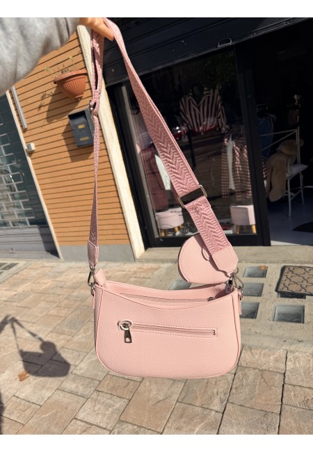 Borsetta rosa a tracolla con portamonete