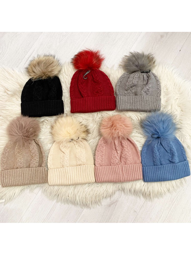 Cappello TRECCE pon pon vari colori M6725