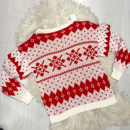 Maglione fiocchi di neve bianco e rosso