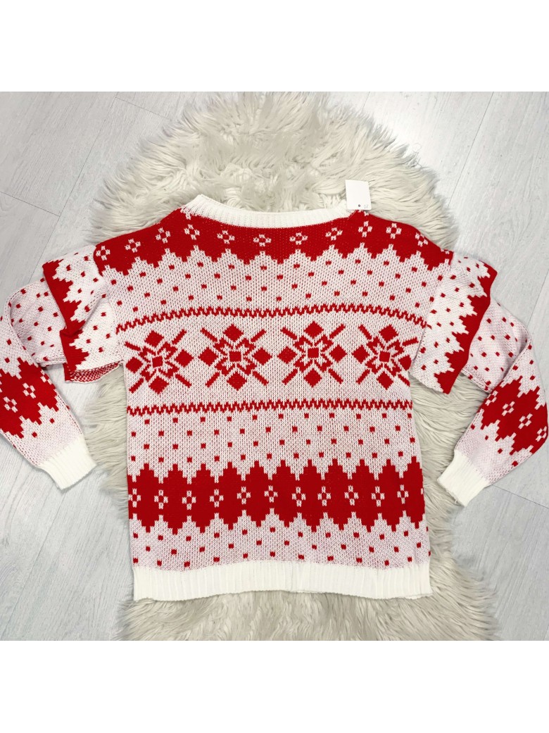 Maglione fiocchi di neve bianco e rosso