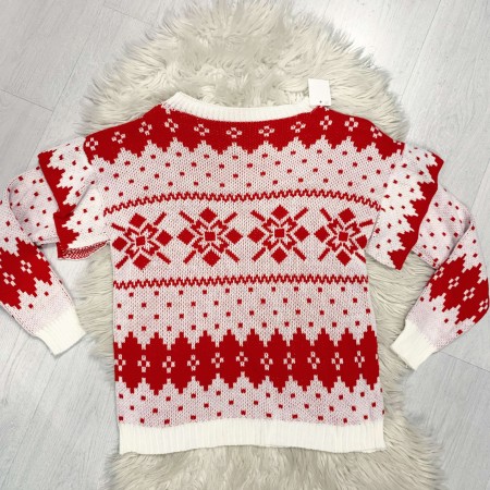 Maglione fiocchi di neve bianco e rosso