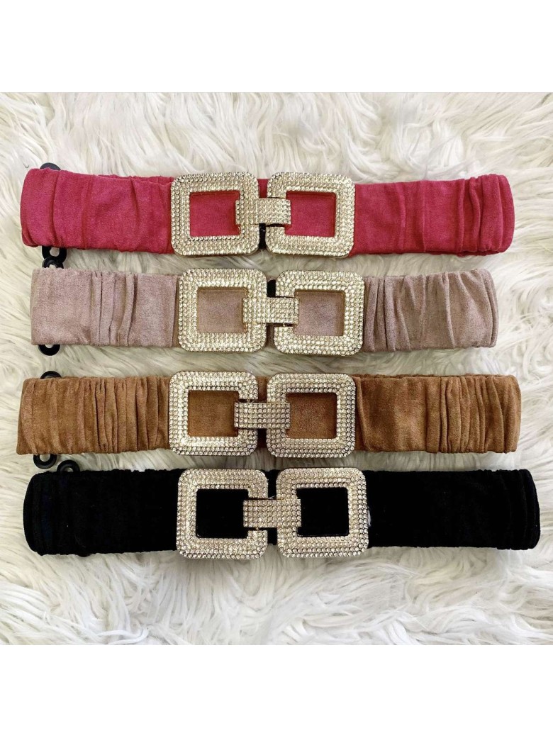 Cintura in velluto elasticizzata fibbia strass