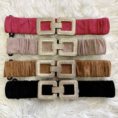 Cintura in velluto elasticizzata fibbia strass