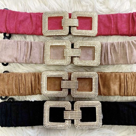 Cintura in velluto elasticizzata fibbia strass