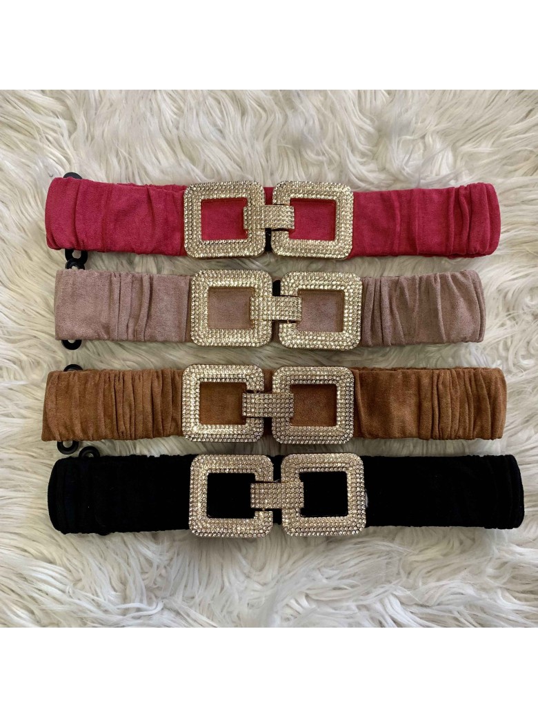 Cintura in velluto elasticizzata fibbia strass